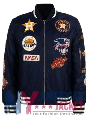 Houston Astros Blue Satin MA-1 Bomber Jacket