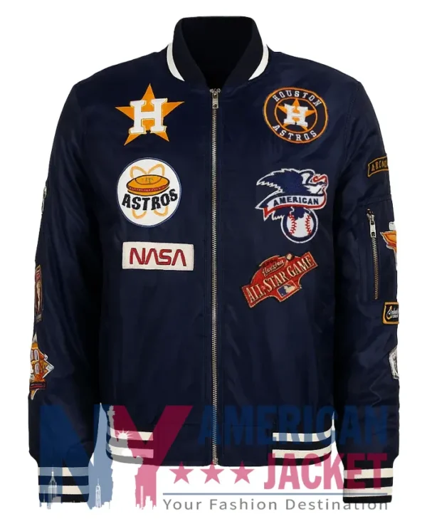 Houston Astros Blue Satin MA-1 Bomber Jacket