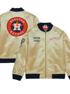 Houston Astros Full Zipper Gold Satin Jacket