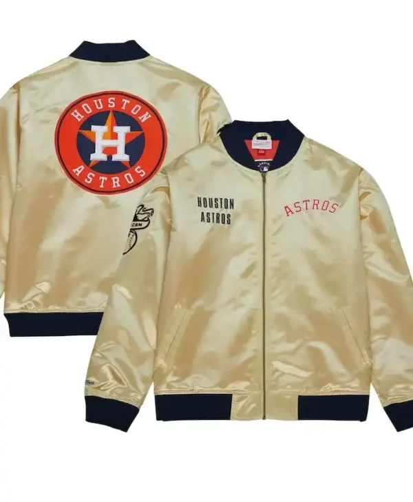 Houston Astros Full Zipper Gold Satin Jacket