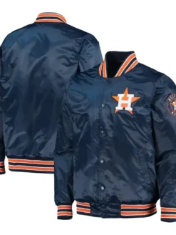 Houston Astros Navy Blue Full Snap Varsity Satin Jacket