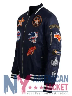 Houston Astros Navy Blue Satin Bomber MA-1 Jacket