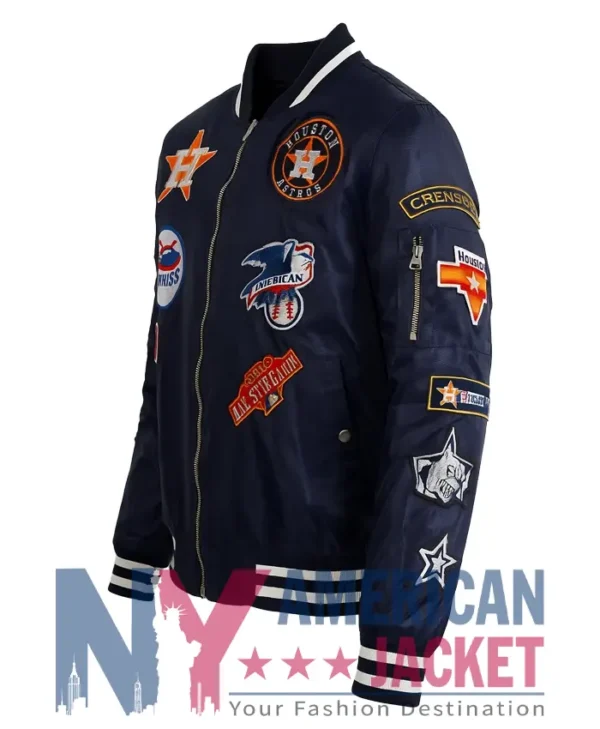 Houston Astros Navy Blue Satin Bomber MA-1 Jacket