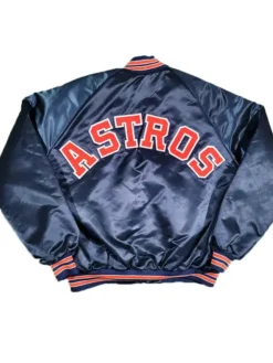 Houston Astros Navy Blue Vintage Satin Varsity Jacket Back