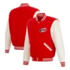 Hurricanes Red And White Wool Snap Letterman Varsity Jacket