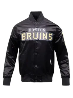 Irwin NHL Boston Bruins Glam Black Satin Varsity Jacket