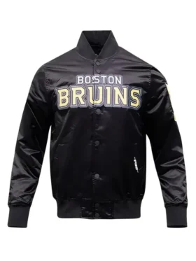 Irwin NHL Boston Bruins Glam Black Satin Varsity Jacket