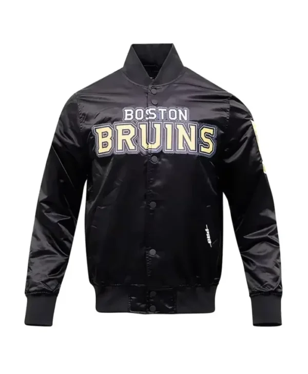 Irwin NHL Boston Bruins Glam Black Satin Varsity Jacket