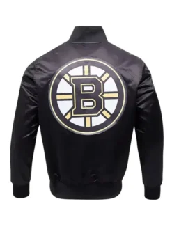 Irwin NHL Boston Bruins Glam Black Satin Varsity Jacket Back