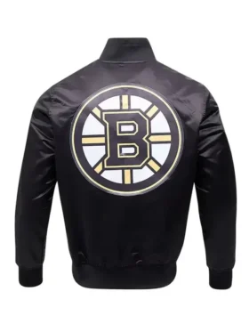 Irwin NHL Boston Bruins Glam Black Satin Varsity Jacket Back