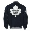 Jacey Toronto Maple Leafs Navy Black Button Up Varsity Jacket Back