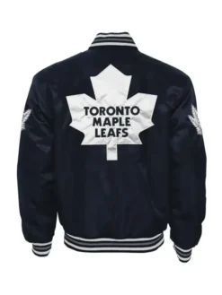 Jacey Toronto Maple Leafs Navy Black Button Up Varsity Jacket Back