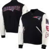 Jemmie New England Patriots Black and White Wool Varsity Jacket