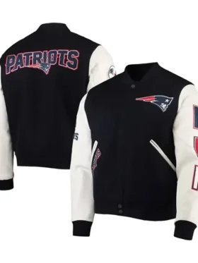 Jemmie New England Patriots Black and White Wool Varsity Jacket