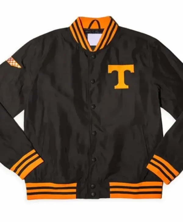 Jerome Tennessee Volunteers Dark Mode Black Satin Varsity Jacket