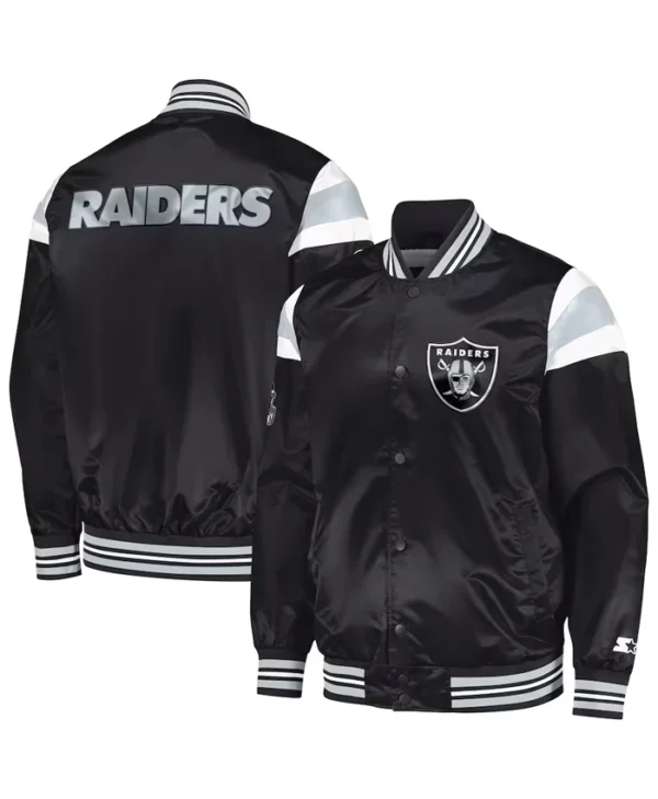 Josue Mills Las Vegas Raiders Black Satin Varsity Jacket