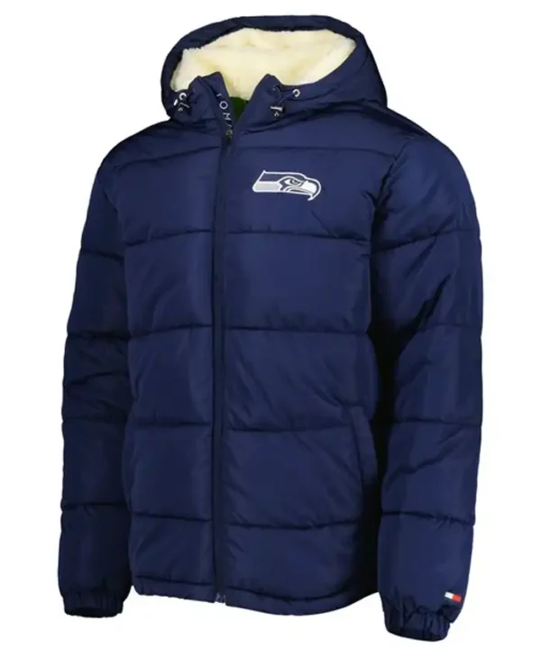 Julie Seattle Seahawks Navy Puffer Hooded Jacket