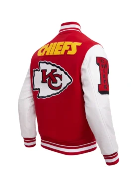 KC Chiefs Men’s Rib Red Wool letterman Jacket Back