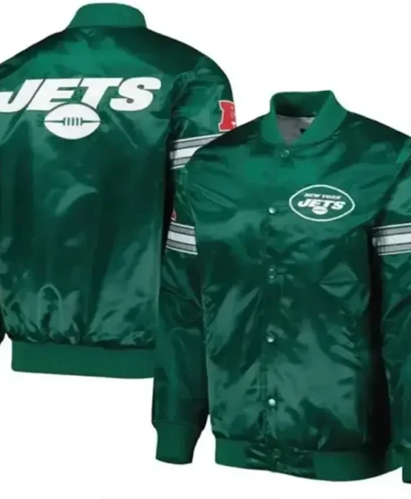 Kaitlyn New York Jets Green Satin Varsity Jacket