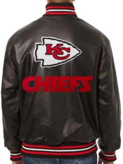 Kansas City Chiefs Black Leather Varsity Jacket Back