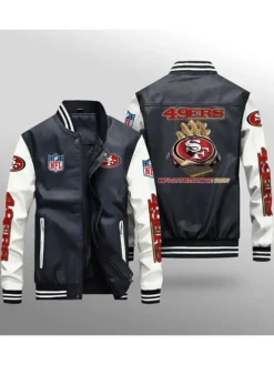 Karin Niners 49ers Black And White Leather Varsity Jacket