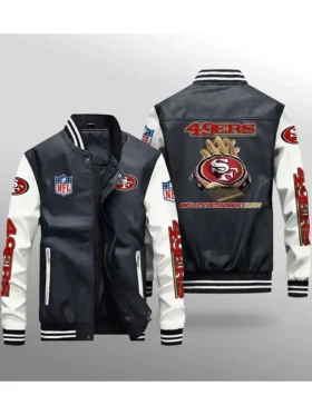 Karin Niners 49ers Black And White Leather Varsity Jacket