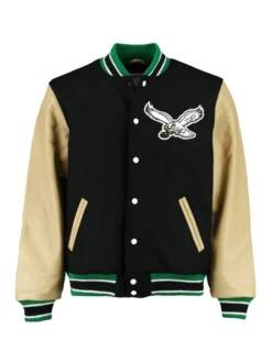 Karlie Philadelphia Eagles Black Wool Varsity Jacket