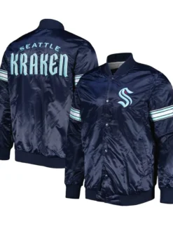 Krajcik Seattle Kraken Navy Satin Varsity Jacket