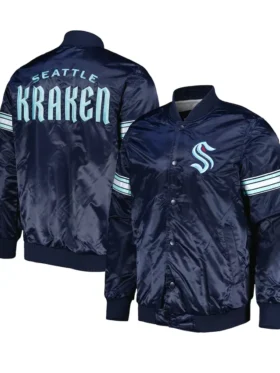 Krajcik Seattle Kraken Navy Satin Varsity Jacket