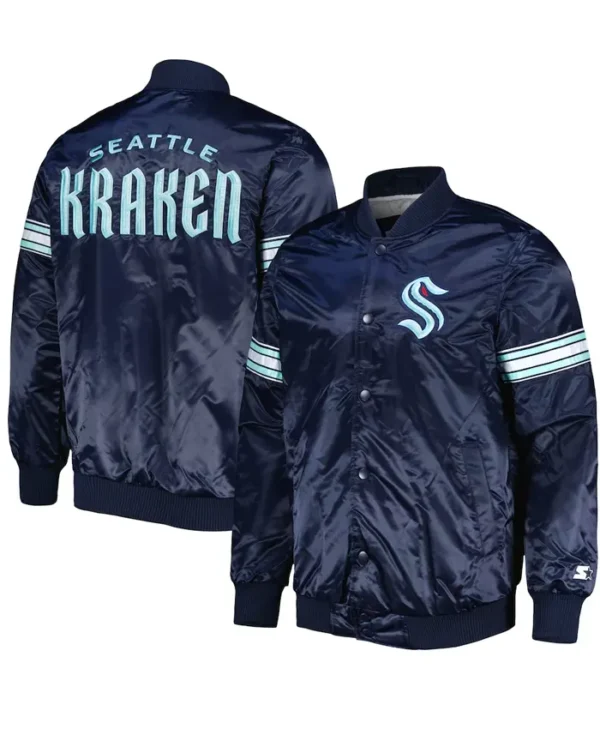 Krajcik Seattle Kraken Navy Satin Varsity Jacket