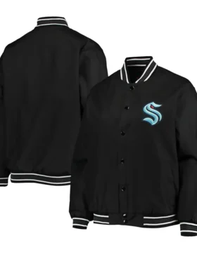 Kraken Black Satin Full Snap Varsity Jacket