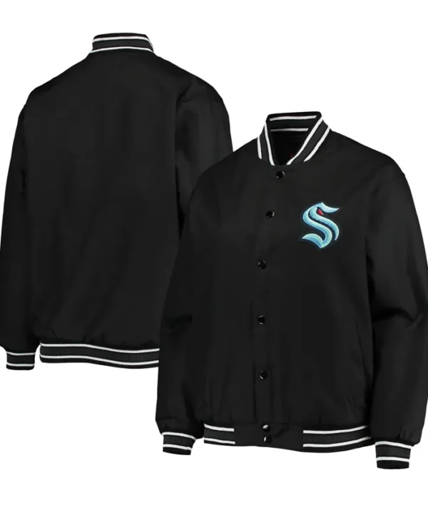 Kraken Black Satin Full Snap Varsity Jacket
