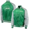 Kris New York Jets Satin Grey and Green Varsity Jacket