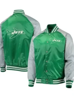 Kris New York Jets Satin Grey and Green Varsity Jacket