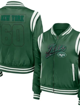 Krystina New York Jets Green Satin Bomber Jacket
