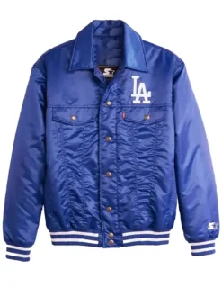 LA Dodgers Royal Silver Tab Satin Trucker Jacket