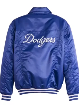 LA Dodgers Royal Silver Tab Satin Trucker Jacket Back