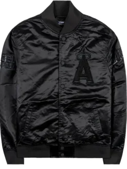 Los Angeles Angels Black Satin Varsity Jacket