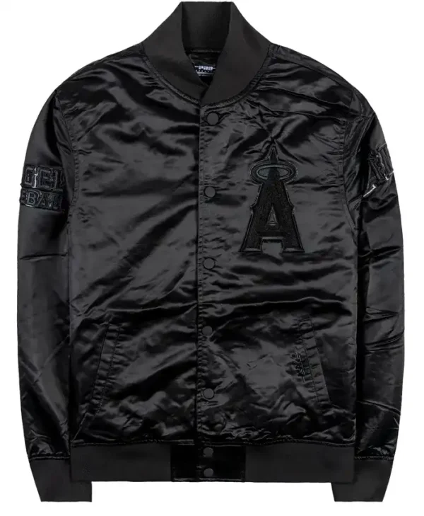 Los Angeles Angels Black Satin Varsity Jacket