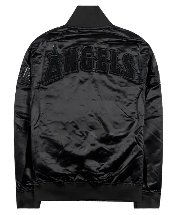 Los Angeles Angels Black Satin Varsity Jacket Back