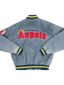 Los Angeles Angels Grey Bomber Denim Jacket Back
