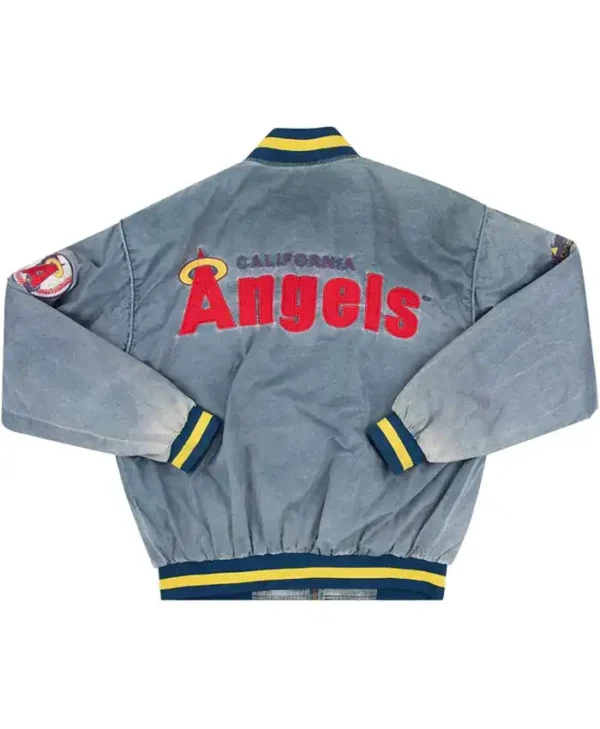Los Angeles Angels Grey Bomber Denim Jacket Back