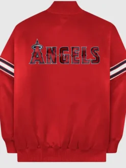 Los Angeles Angels Starter Red Satin Varsity Jacket Back