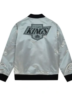Los Angeles Kings Silver Satin Bomber Jacket Back