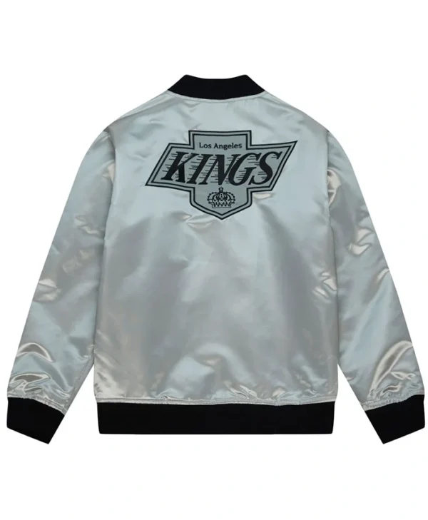 Los Angeles Kings Silver Satin Bomber Jacket Back