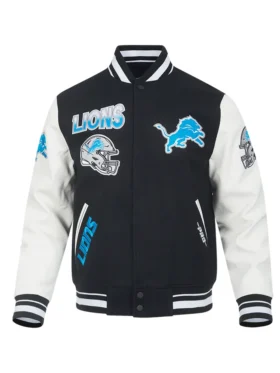Lynwood Detroit Lions Rib Black Wool Varsity Jacket