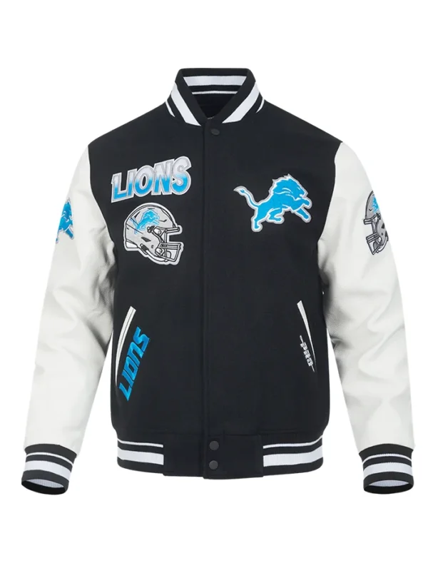 Lynwood Detroit Lions Rib Black Wool Varsity Jacket