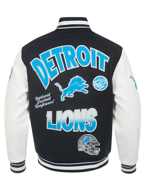 Lynwood Detroit Lions Rib Black Wool Varsity Jacket Back