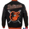 MLB Baseball Team Baltimore Orioles Black Mashup Wool Bomber Varsity Jacket back view