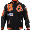 MLB Baseball Team Baltimore Orioles Mashup Black Wool Varsity Bomber Jacket front view